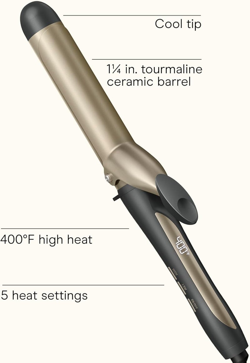 CONAIR INFINITI PRO Tourmaline Ceramic 1¼ Inch Curling Iron, 1¼-Inch Barrel Digital Hair Curler, Produces Loose Curls, 5 Heat Settings, For Use on Medium and Long Hair, Dark Grey - Image 2